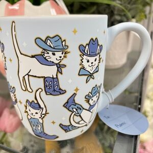 Cat Cowgirl Pastel Blue White Cat in Hats & Boots Soft Touch Mug NWT